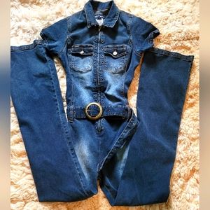 Vintage 90's Dark Wash Denim Jeans Jumpsuit